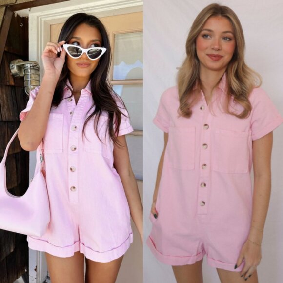 Show Me Your MuMu Pants - Show Me Your Mumu Range Denim Romper in Candy Pink XS